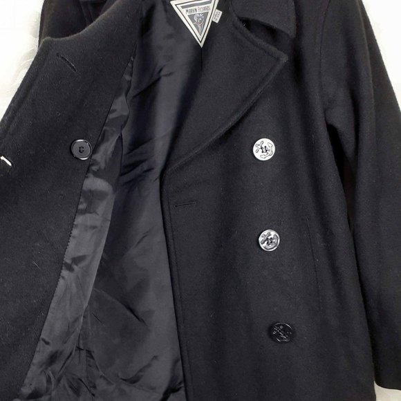 Marvin Richards wool blend double breasted pea coat Size 4 Black Nautical Navy - Picture 9 of 12